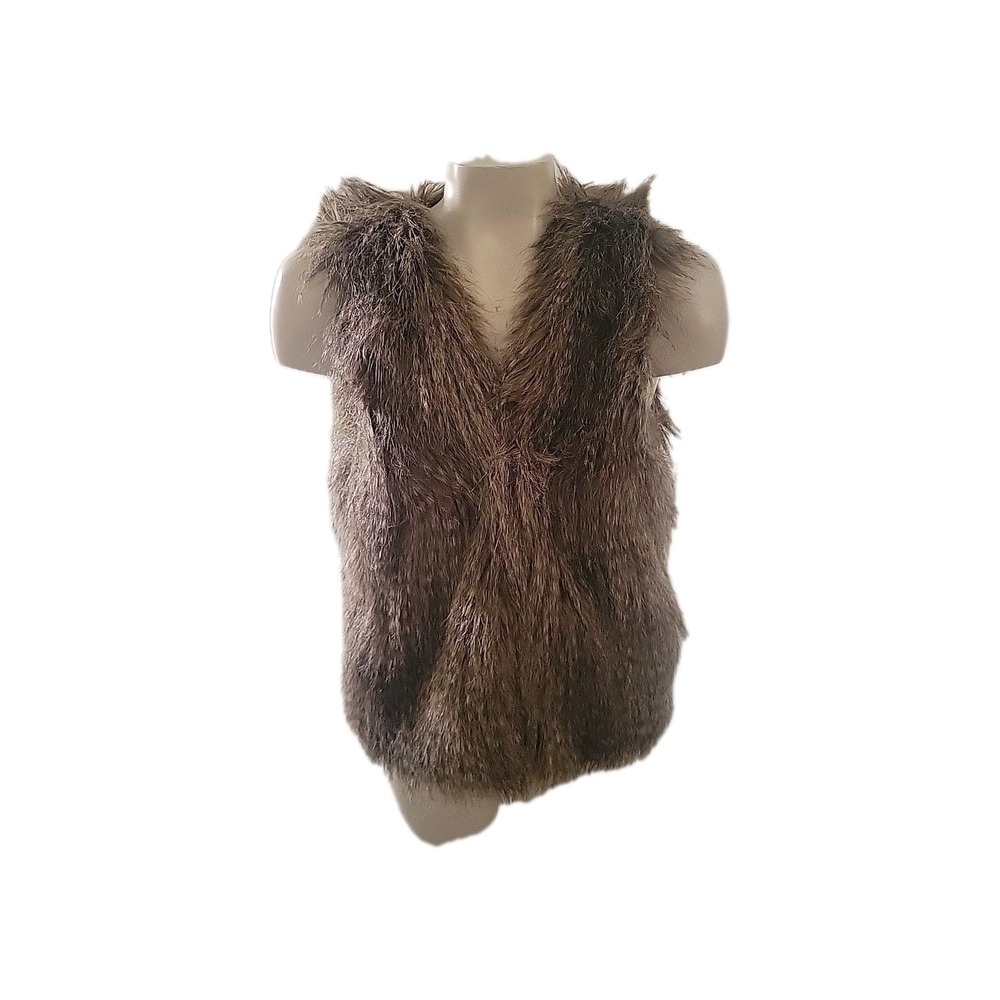 DIVIDED Faux Fur Vest Brown Sleeveless Outerwear Festival Hippie Layering luxury